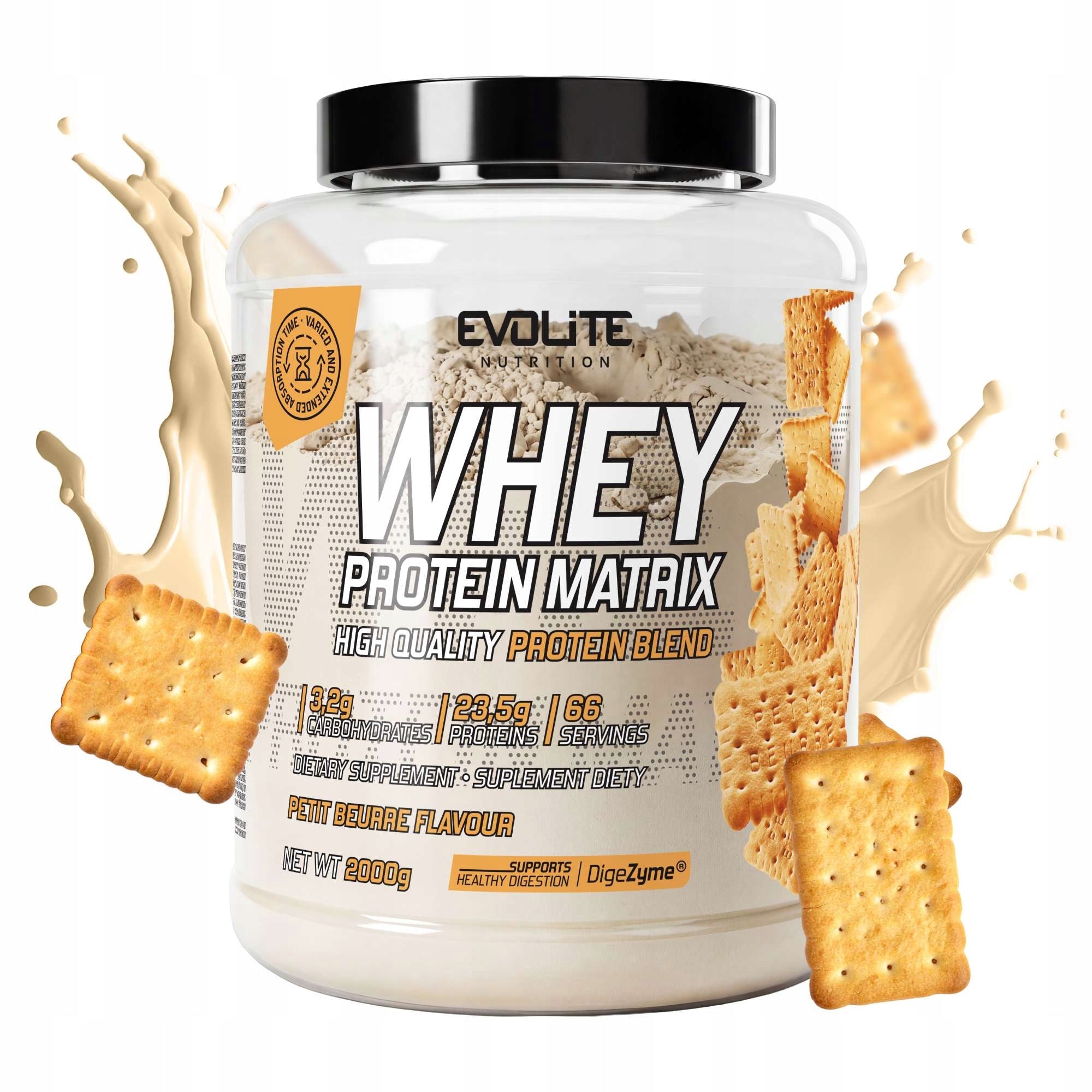 Evollite Nutrition Whey Protein Matrix 2000g MPI WPC WPI ENZYMES Lactase