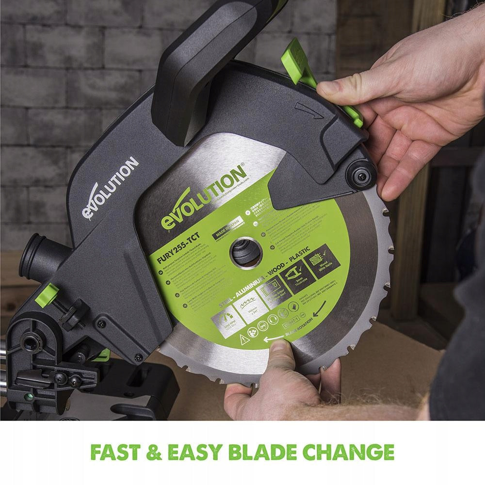 Evolution F255SMS 255mm Sliding Compound Mitre Saw Rotational speed 2500 rpm