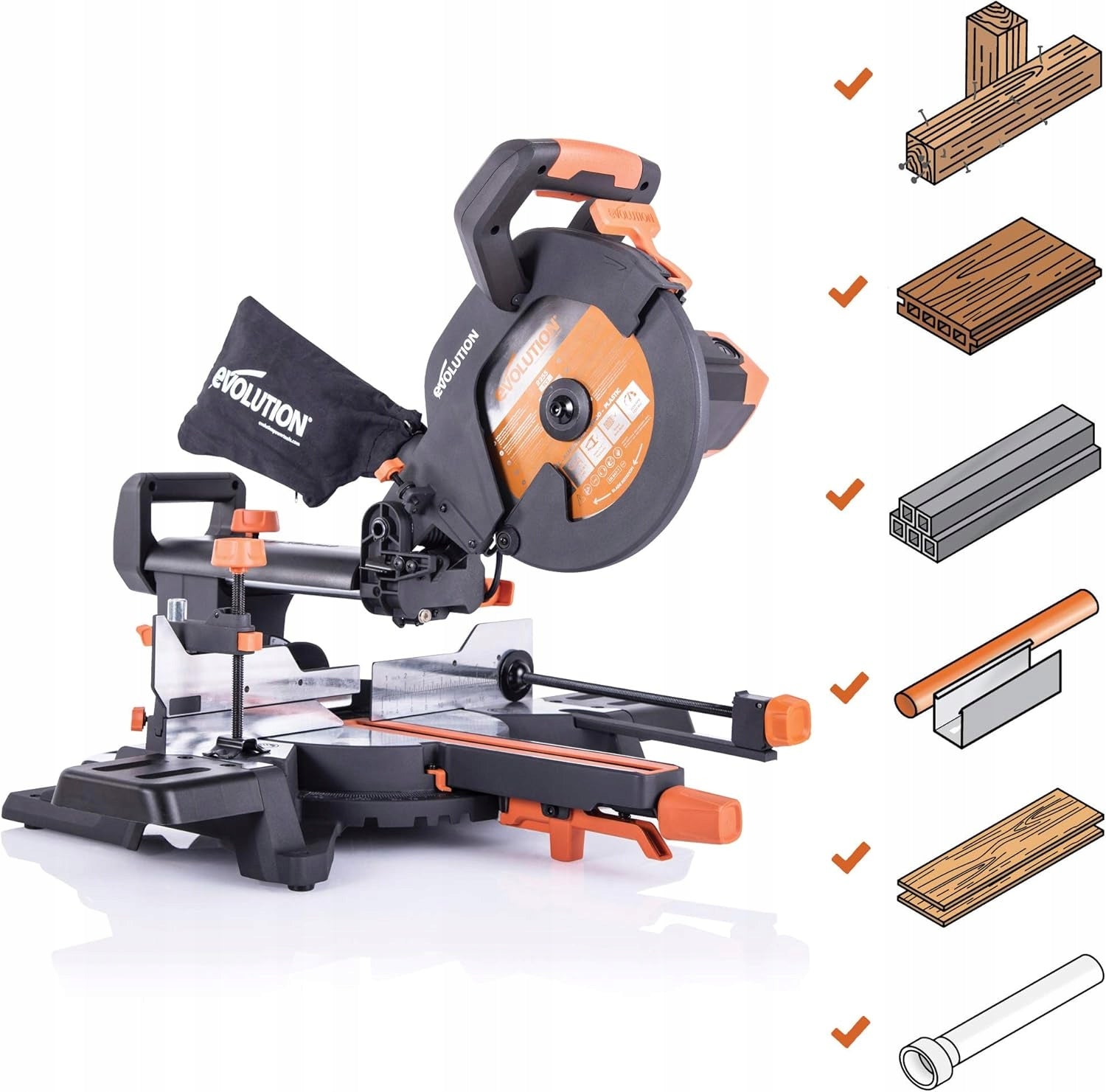 Evolution R255SMS+ 2000W Bevel Saw for Wood, Metal and Plastic Manufacturer code 052-0003A