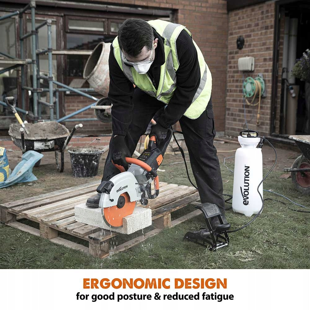 Evolution R300DCT+ electric concrete saw with dust elimination system and Rotational speed 5090 rpm