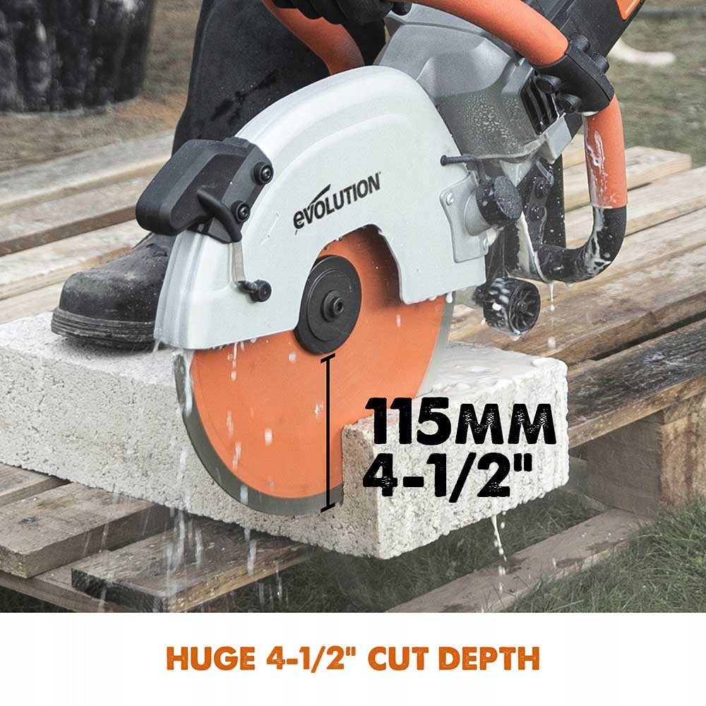 Evolution R300DCT+ electric concrete saw with dust elimination system and Saw bore diameter 22 mm