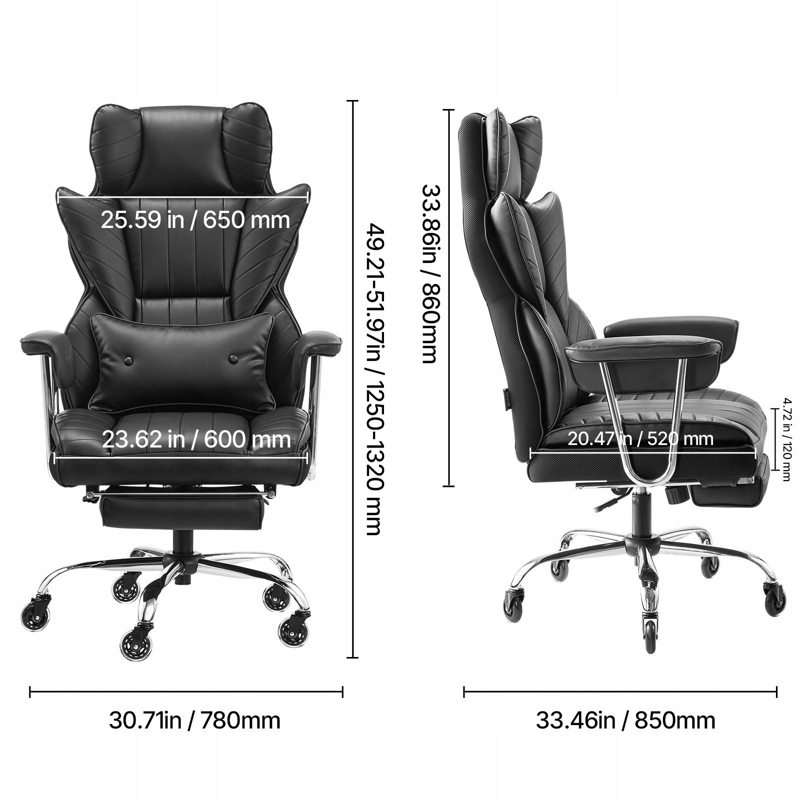 Executive Office Chair High Back Chair Footrest & Removable Armrests Black Brand Vevor