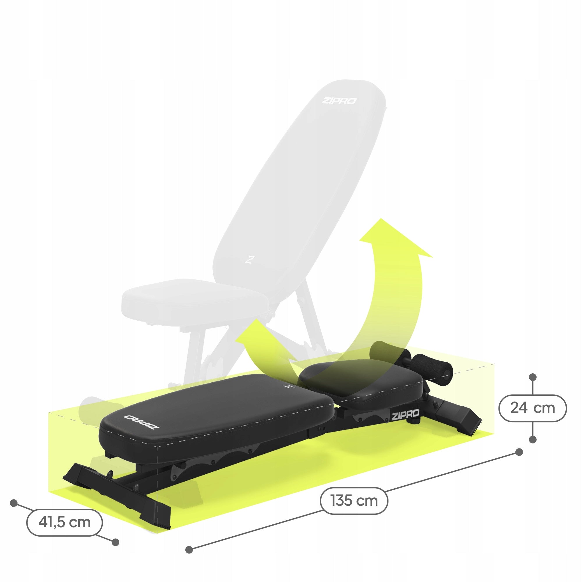 Exercise Training Bench Straight Adjustable Bench Foldable Zipro Model Jacked