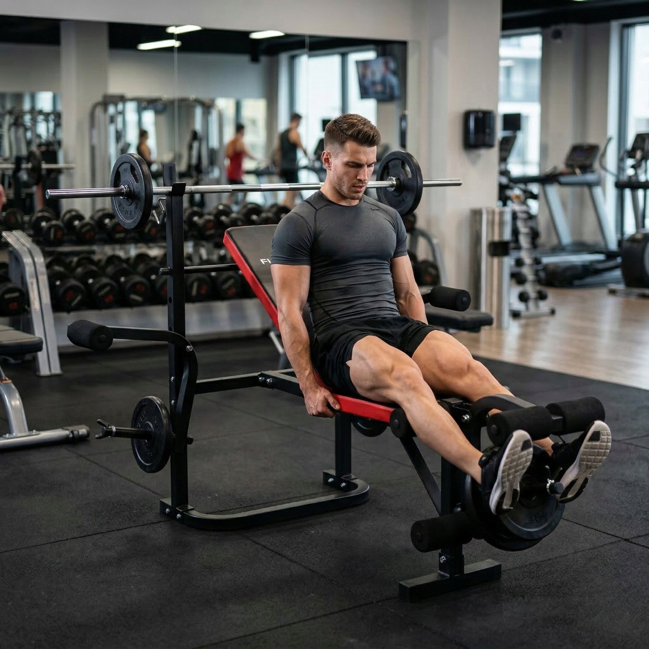 Exercise bench adjustable with barbell racks strength training FUNFIT Packaging status original