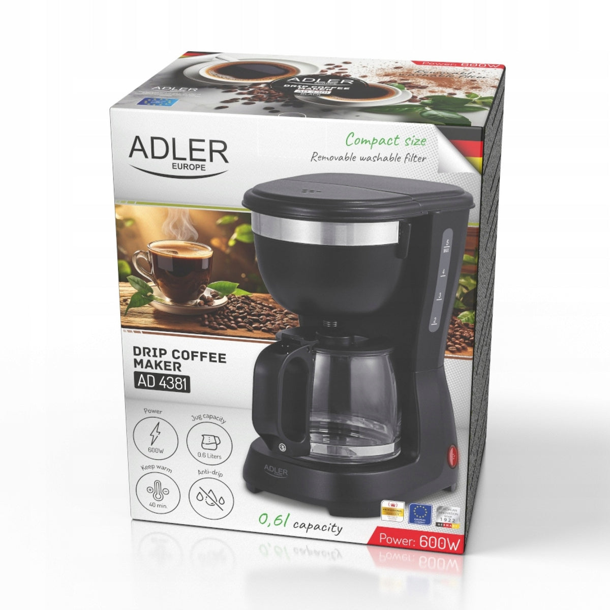 Express Adler AD 4381 Black Overflow 0,6l 600W Glass Jug Manufacturer code AD 4381B