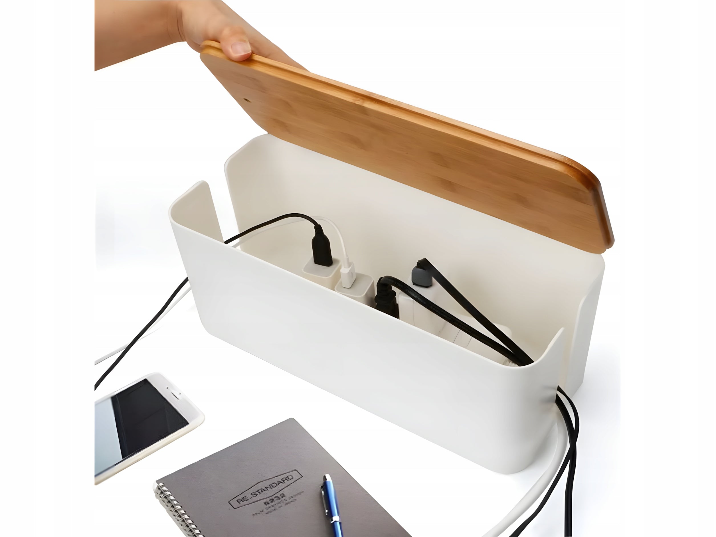 Extension Cable Organizer White + Wood - M Box Packaging status original