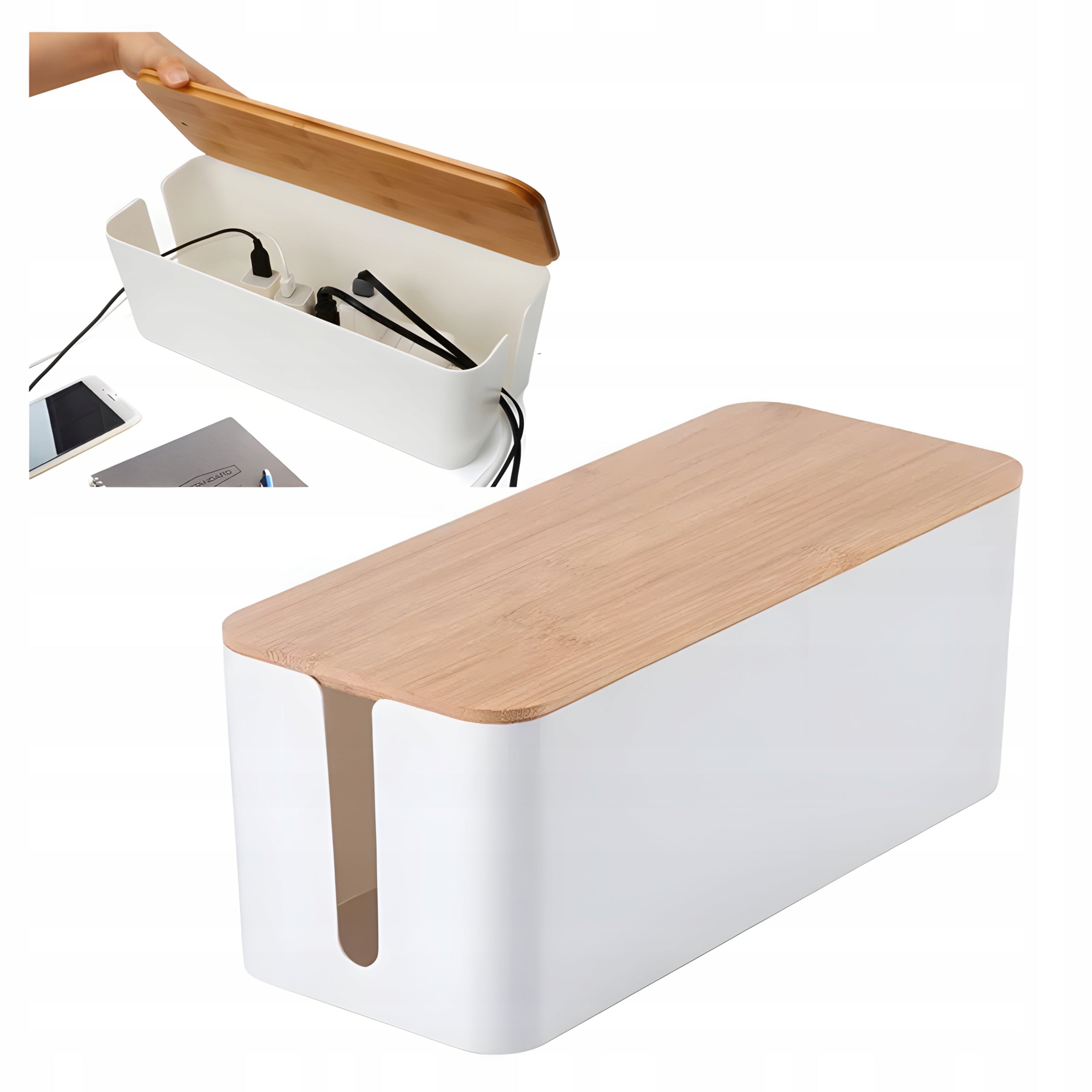 Extension Cable Organizer White + Wood - M Box
