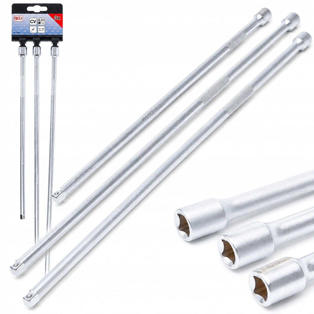 Extensions 1/4" 300 380 450 MM extra long set Cr-V BGS-Germany