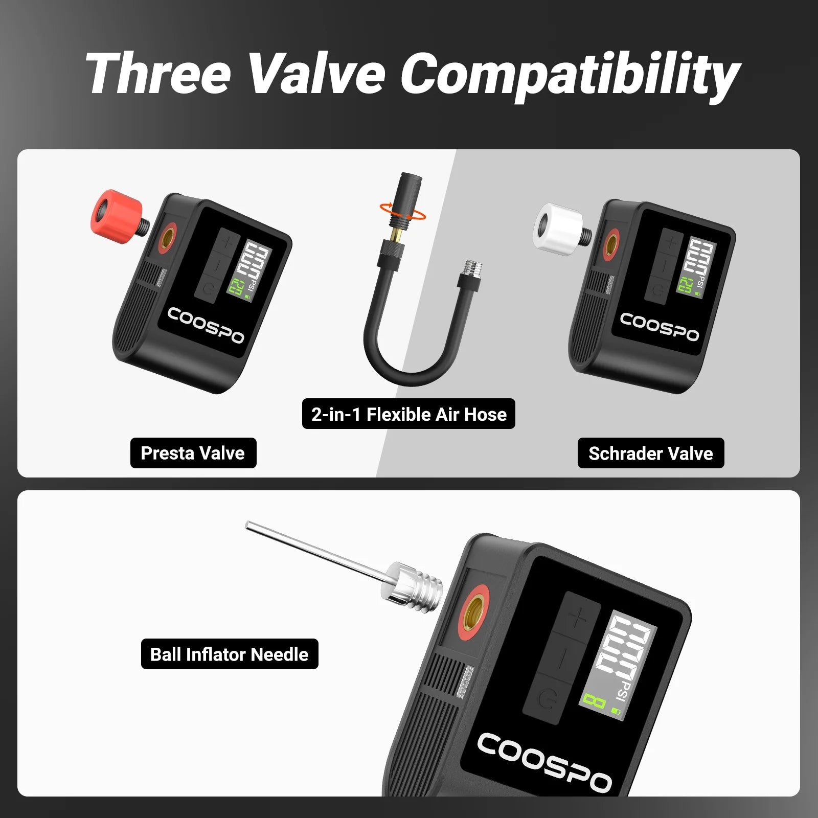 Extra small lightweight electric mini bicycle pump with battery Coospo AP-B1 Brand Coospo