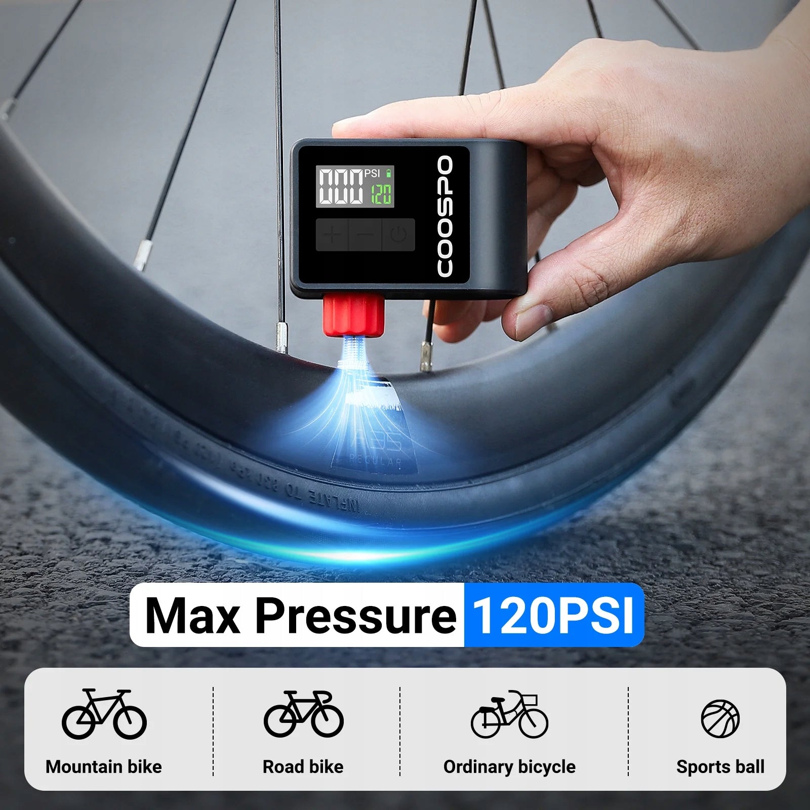 Extra small lightweight electric mini bicycle pump with battery Coospo AP-B1 Manufacturer code AP-B1