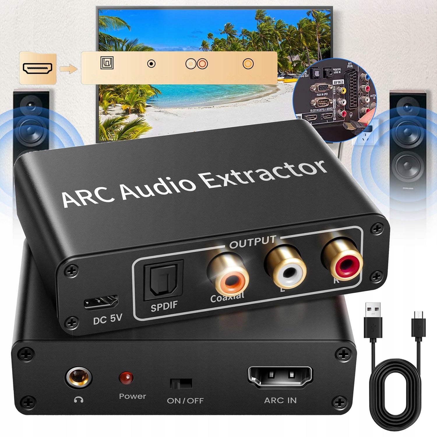 Extractor HDMI to Toslink Coaxial Cinch Ja Audio Converter