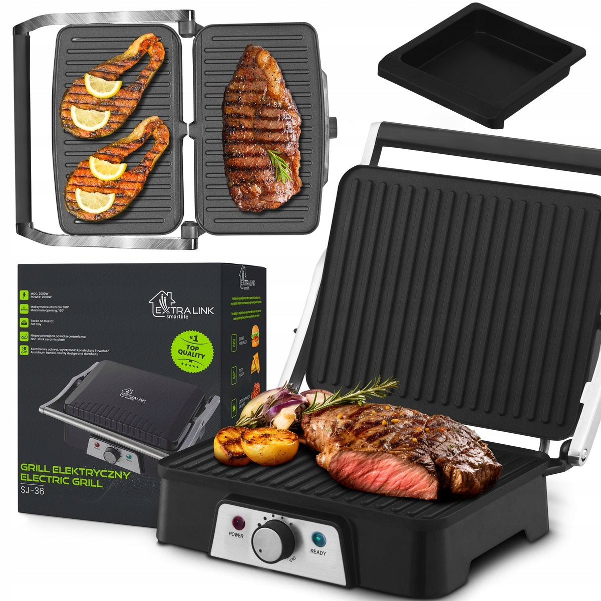 Extralink Smart Life Electric Grill SJ- 36 Electric Grill 2000W, Grill Dominant color black
