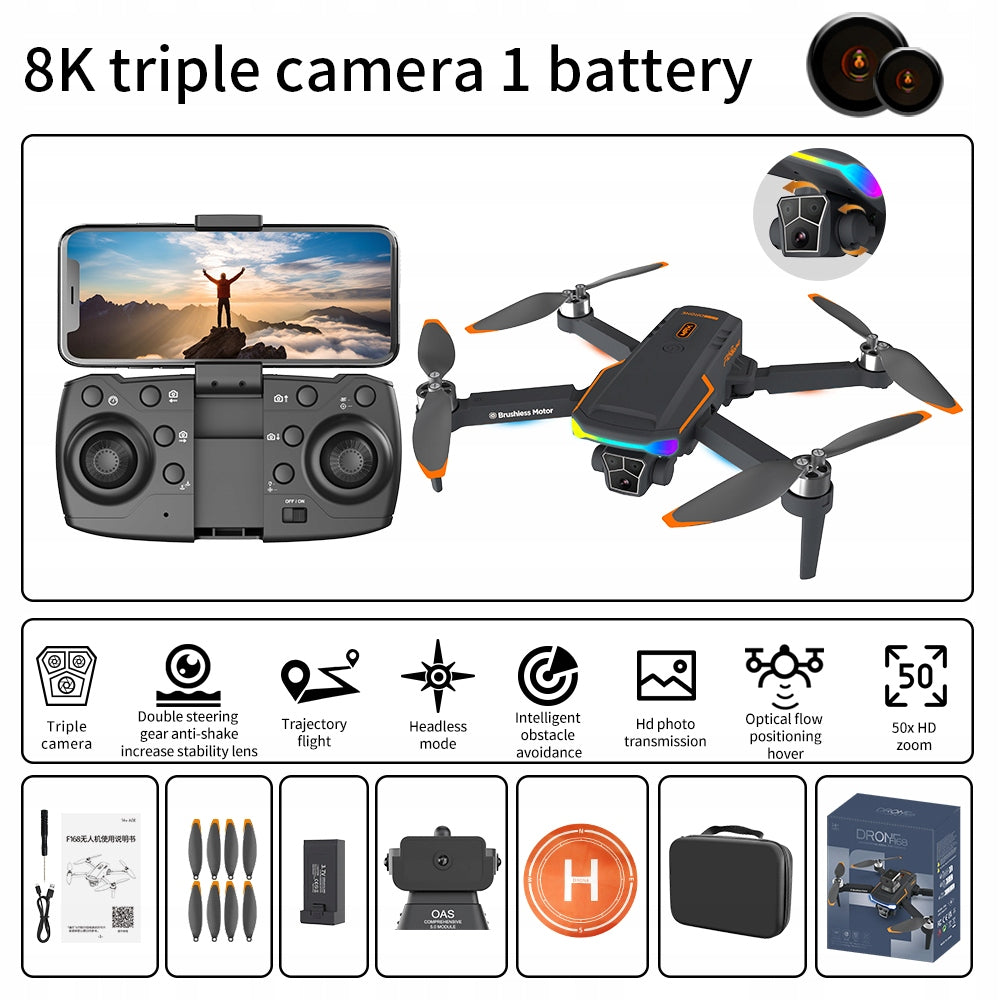 F168 Drone with Smart Follow, 50x Zoom & Real-Time WiFi Transmission