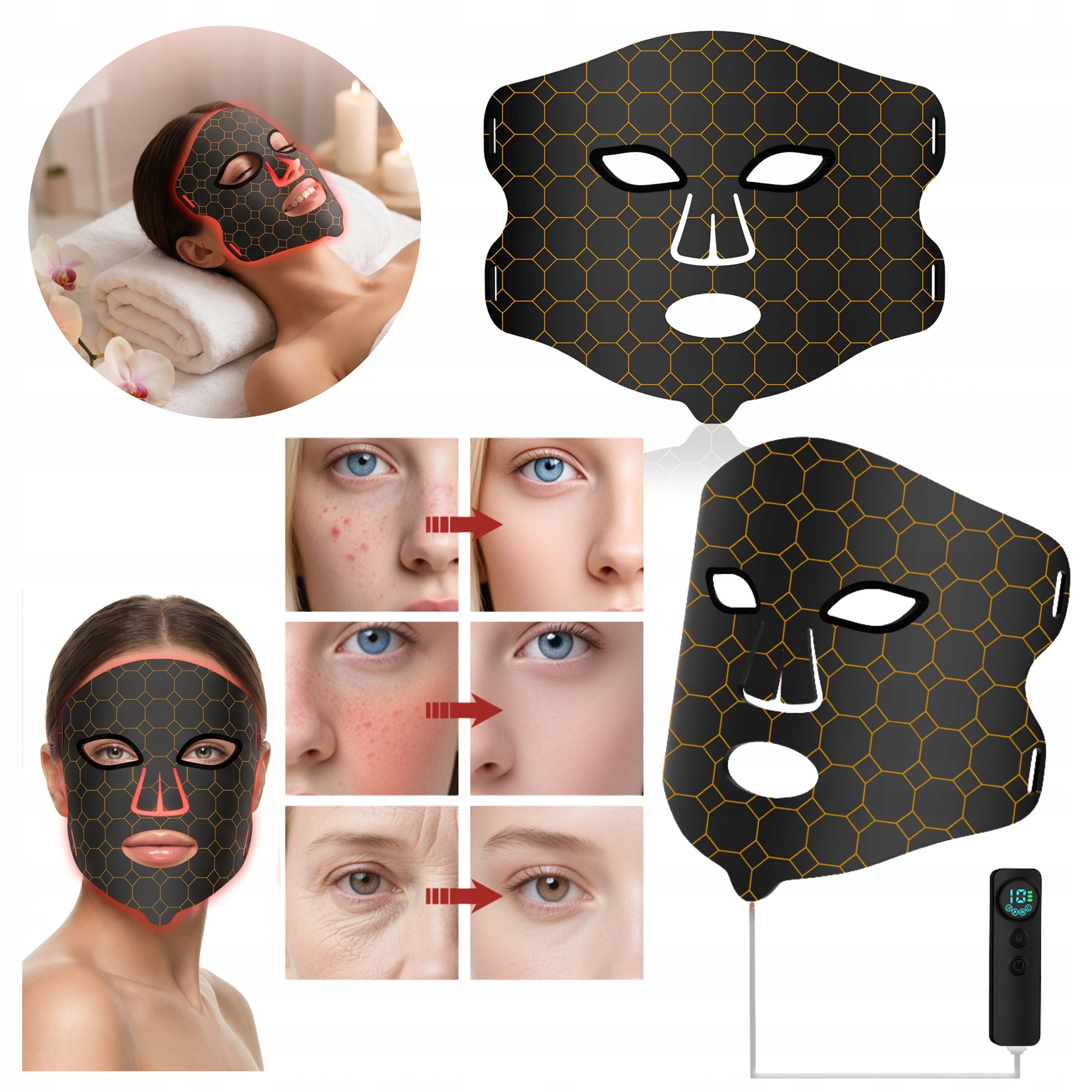 FACE MASK LED NON-INVASIVE DEVICE TO IMPROVE THE APPEARANCE OF THE SKIN VIBRATION
