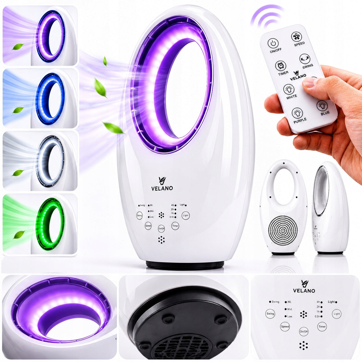 FAN BLADELESS FLOOR OSCILLATION TIMER BACKLIGHT LED REMOTE CONTROL