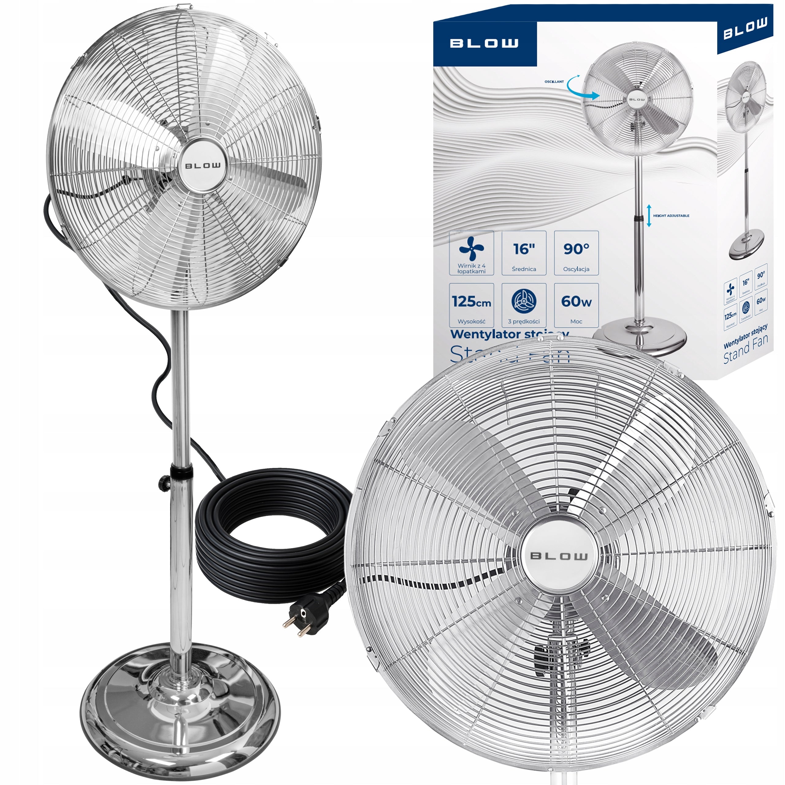 FAN STANDING FAN 4 BLADES 60W HIGH 125CM QUIET STRONG METAL