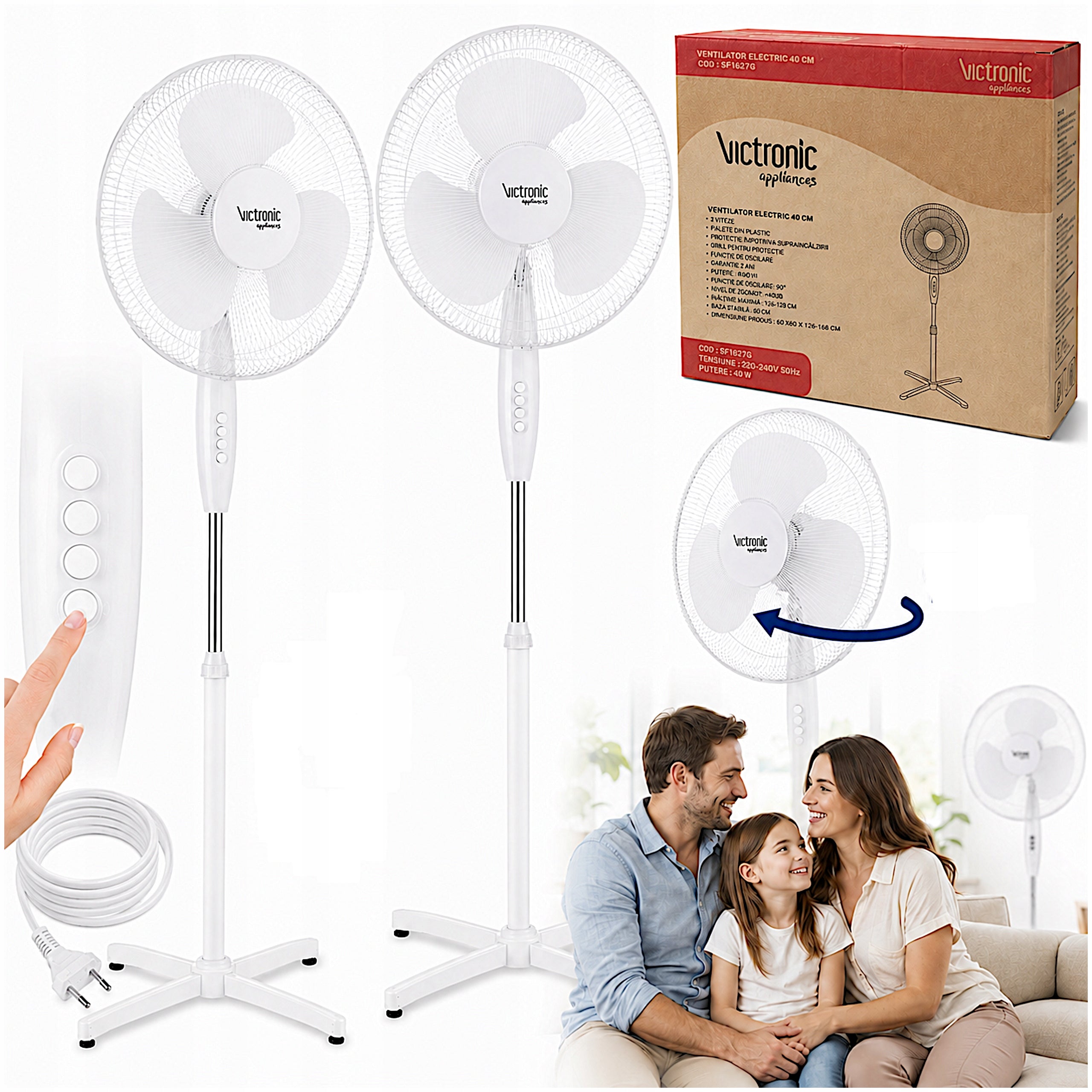 FAN STANDING FAN ADJUSTMENT OSCILLATION QUIET POWERFUL 40W SET OF 2