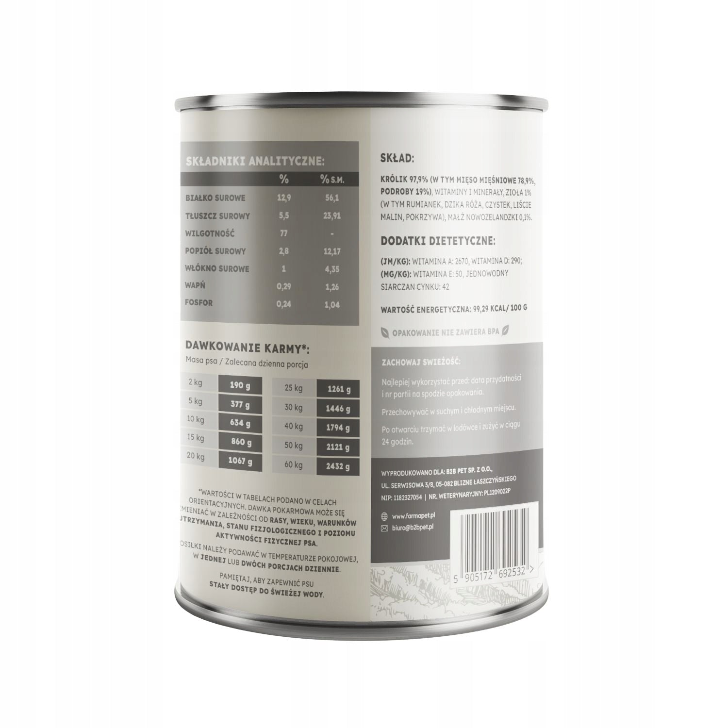 FARMA Select Rabbit 400g Wet Dog Food 98% MONO Packaging status original