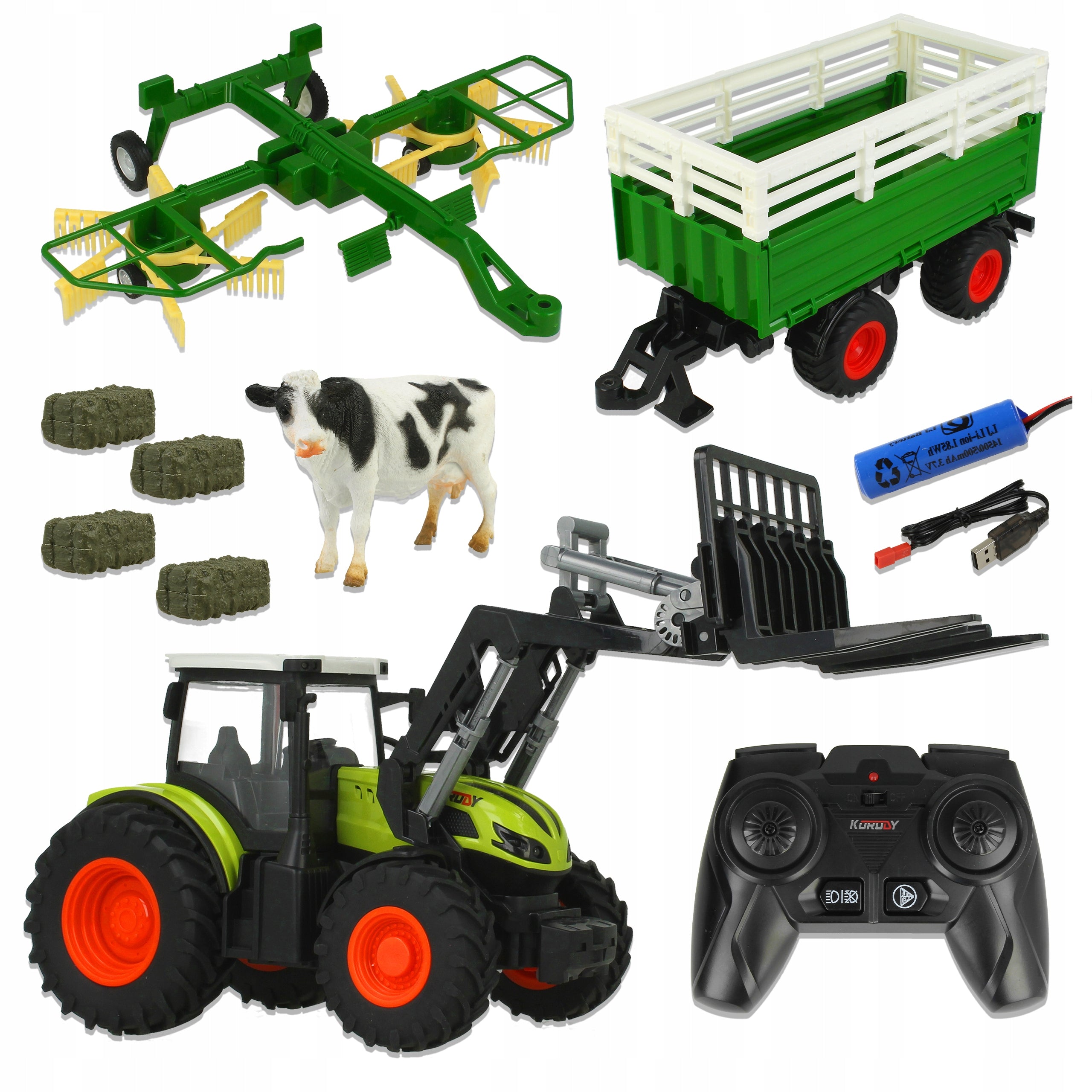 FARMER SET TRACTOR REMOTE CONTROLLED LED LIGHTS + TRAILER RAKE
