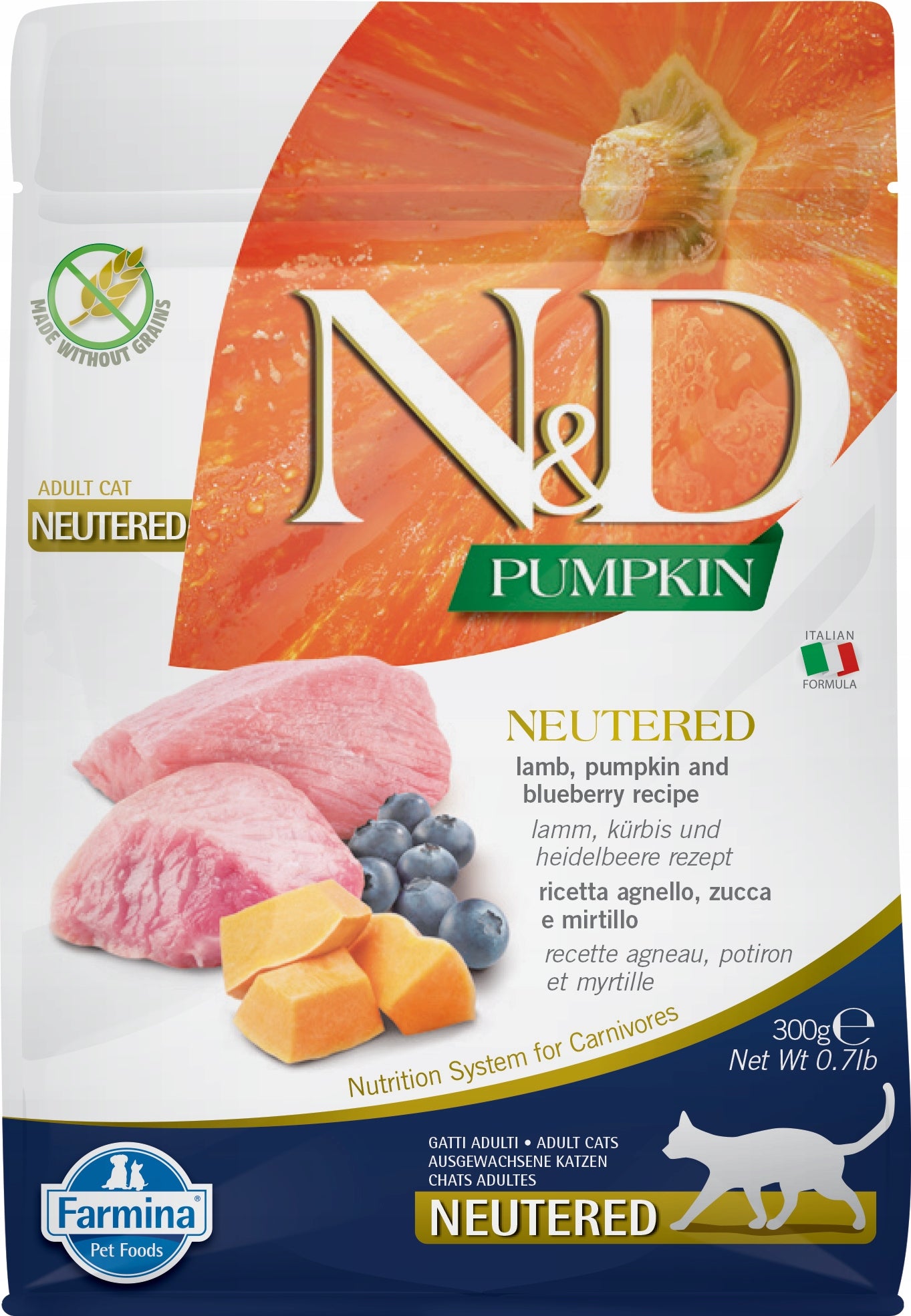 FARMINA N&D Pumpkin Feline Lamb & Blueberry Neutered Adult Cat Food, 300g Brand Farmina