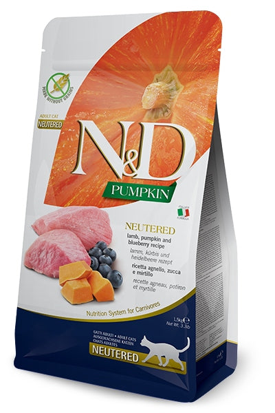 FARMINA N&D Pumpkin Feline Lamb & Blueberry Neutered Adult Cat Food, 300g