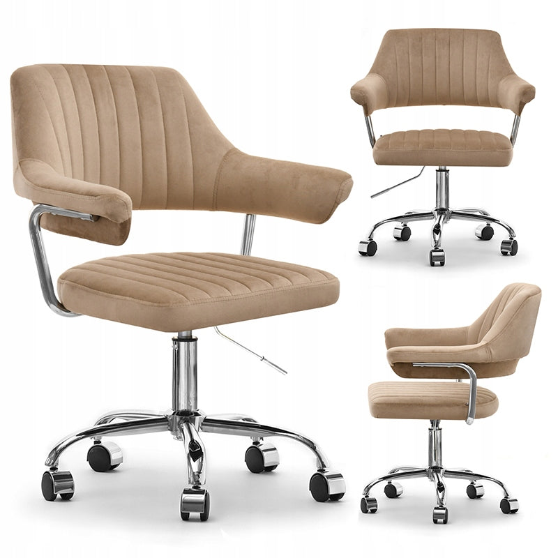 FASHIONABLE DESK CHAIR DRESSING TABLE MERLIN UPHOLSTERED BEIGE VELOUR PODST CHROME