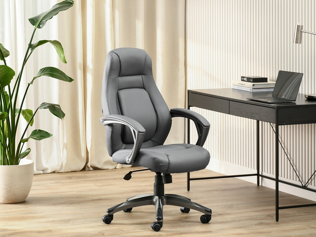 FASHIONABLE GREY LEATHER OFFICE CHAIR WITH CONTOURED BACKREST FOR OFFICE DEKER Manufacturer code 5907698666073