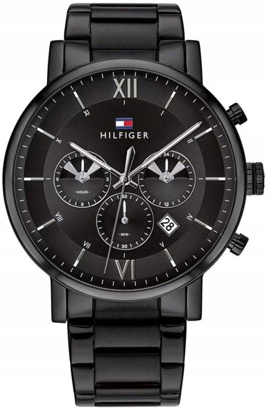 FASHIONABLE MEN'S WATCH TOMMY HILFIGER EVAN 1710410 ORIGINAL BLACK STEEL BOX Packaging status original