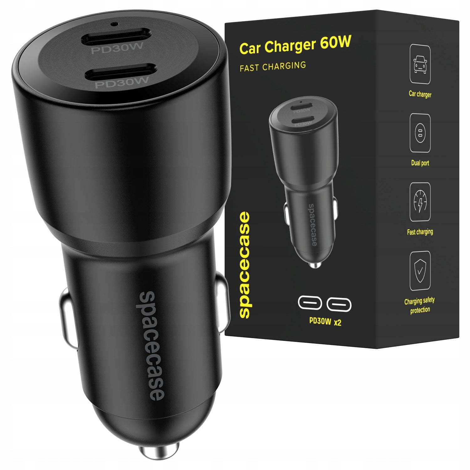 FAST CAR CHARGER 2X USB-C TYPE C PD QC 3.0 PPS 12V/24V 60W