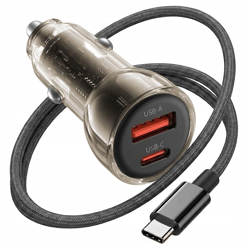 FAST CAR CHARGER 2in1 USB/USB-C 60W TYPE-C CABLE 1m POWERFUL