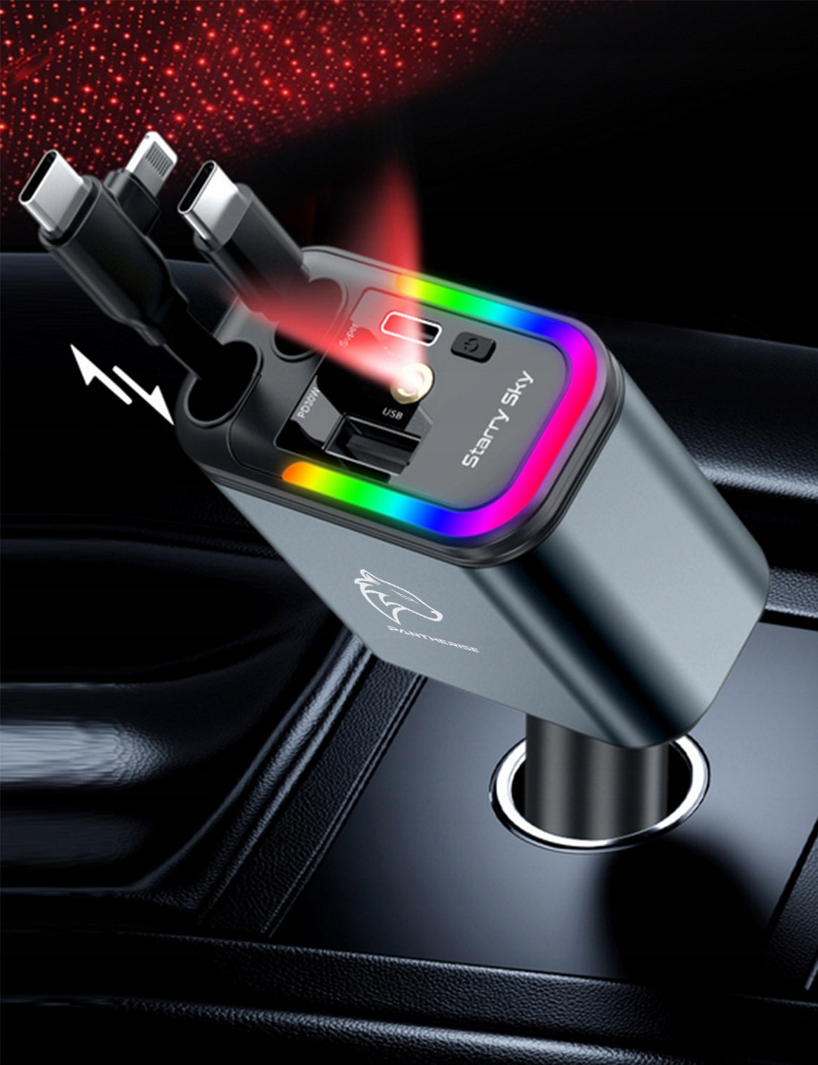 FAST CAR CHARGER FOR PHONE CABLE 5in1 USB-C LIGHTNING USB QC Packaging status original
