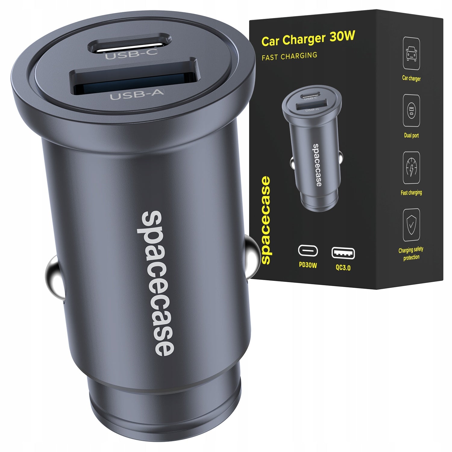 FAST CAR CHARGER MINI USB USB-C TYPE C PD QC 3.0 ALUMINUM 30W