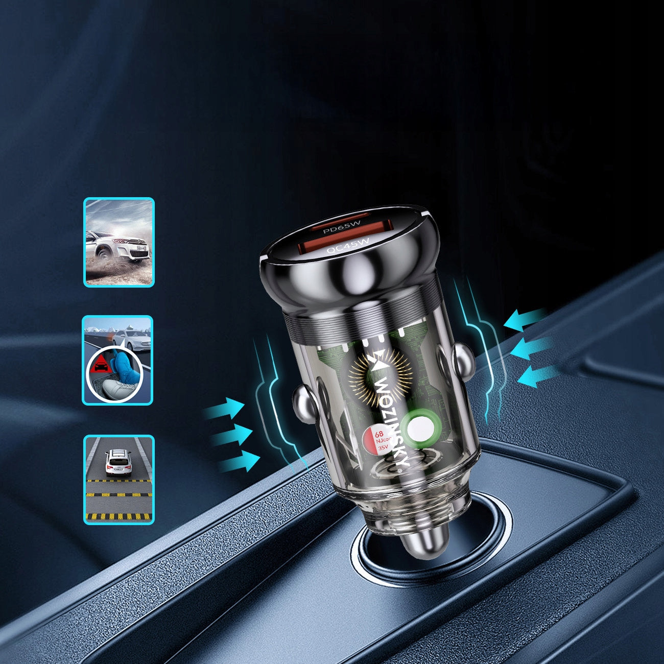 FAST CAR CHARGER STRONG 65W FAST CHARGING USB-A USB-C PD QC Manufacturer code 5907769383915