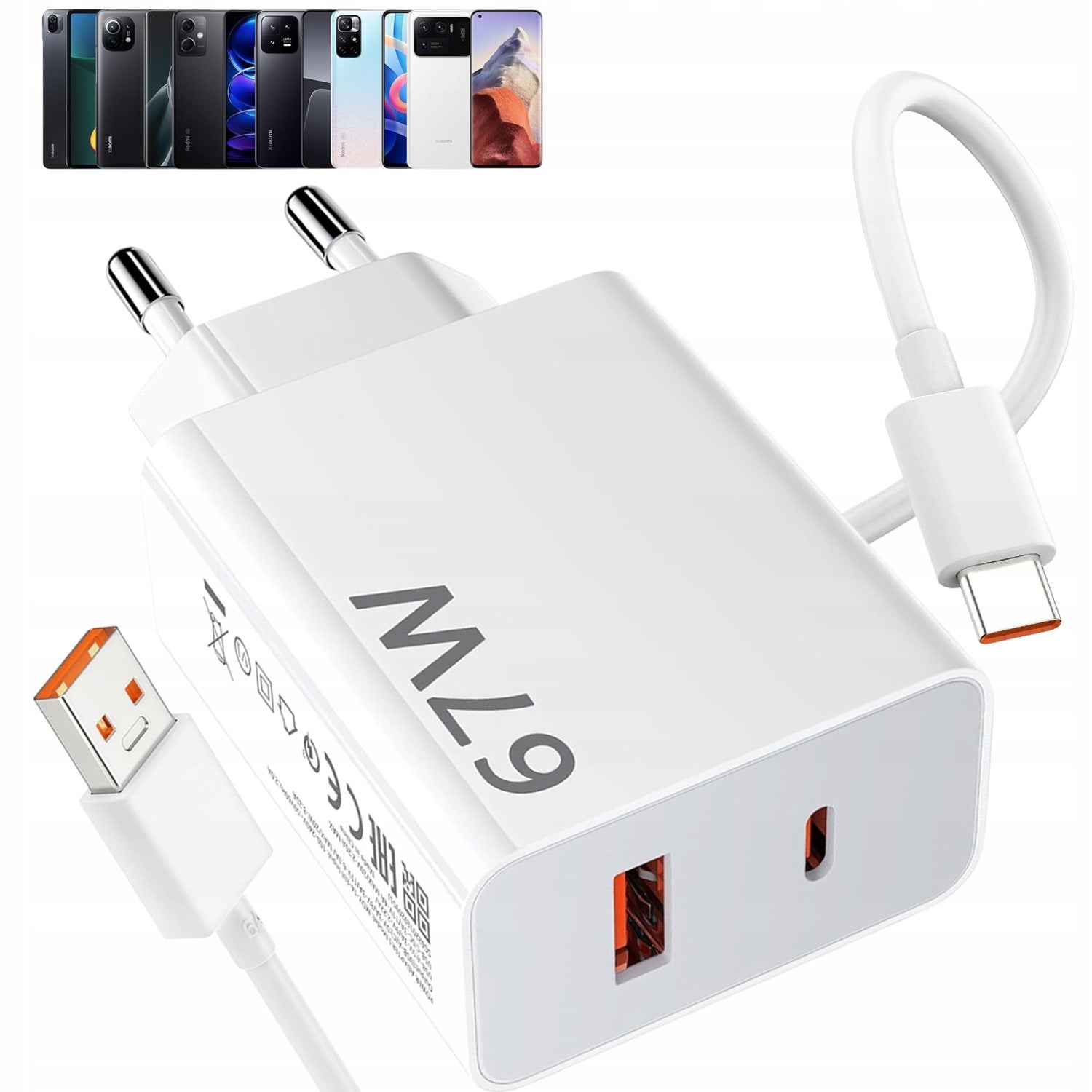 FAST CHARGER XIAOMI SET USB CABLE type C MI CHARGE 67W 2xUSB