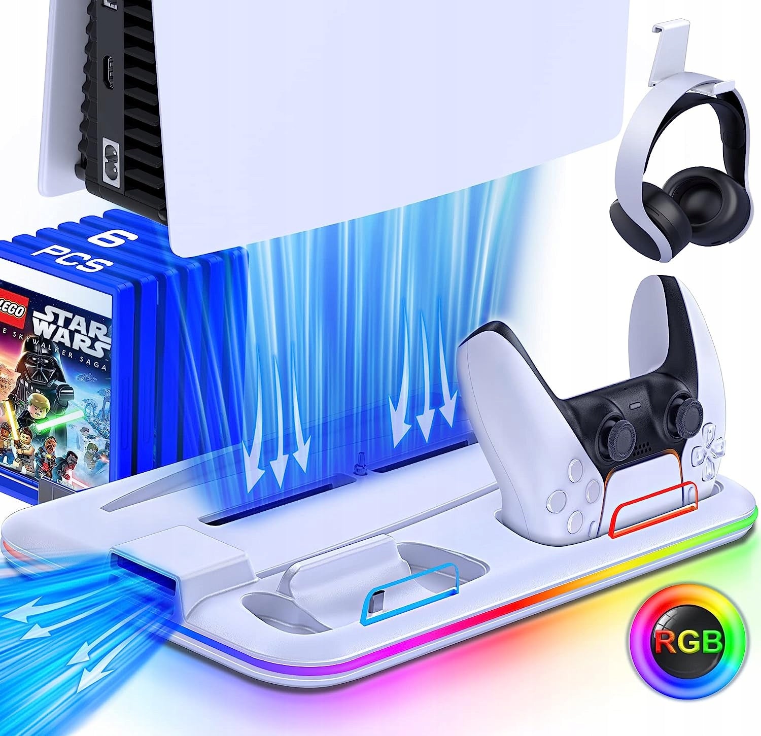 FAST CHARING SINK WITH RGB LIGHT FOR PS5 SLIM/PS5 CONSOLE RADIATING BRACKET