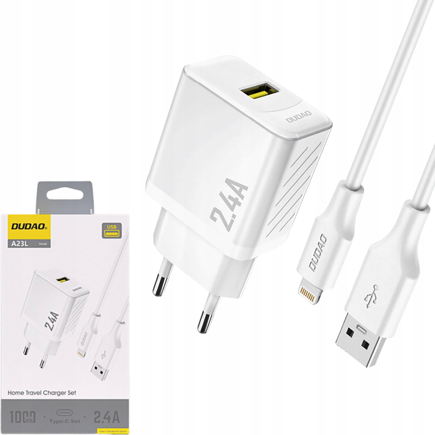 FAST PHONE CHARGER GAN USB-A WITH USB-A CABLE Lightning CUBE