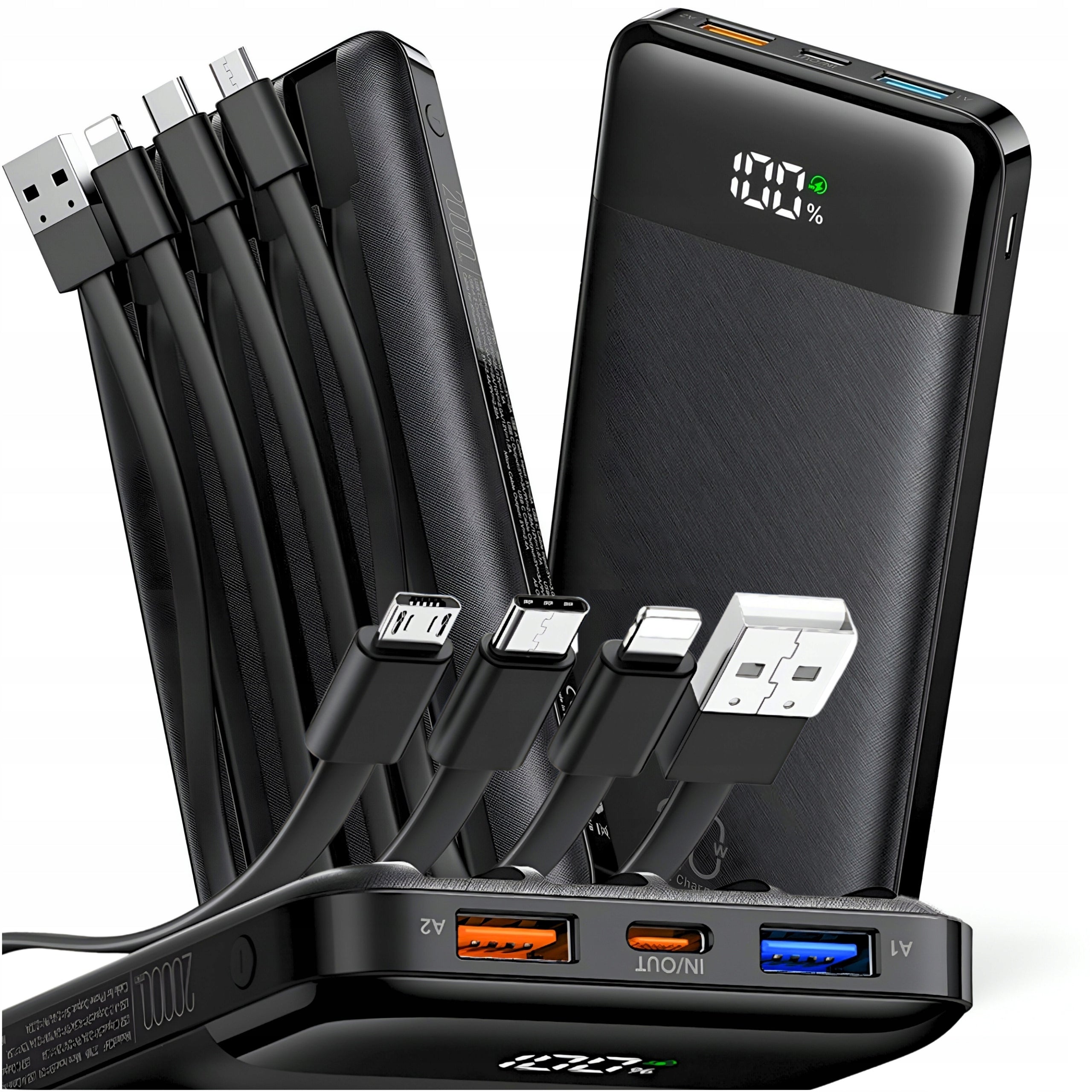 FAST POWERBANK 20000 mAh 22,5W 2x USB USB-C QC 3.0 PD 3.0 WITH 4 CABLES