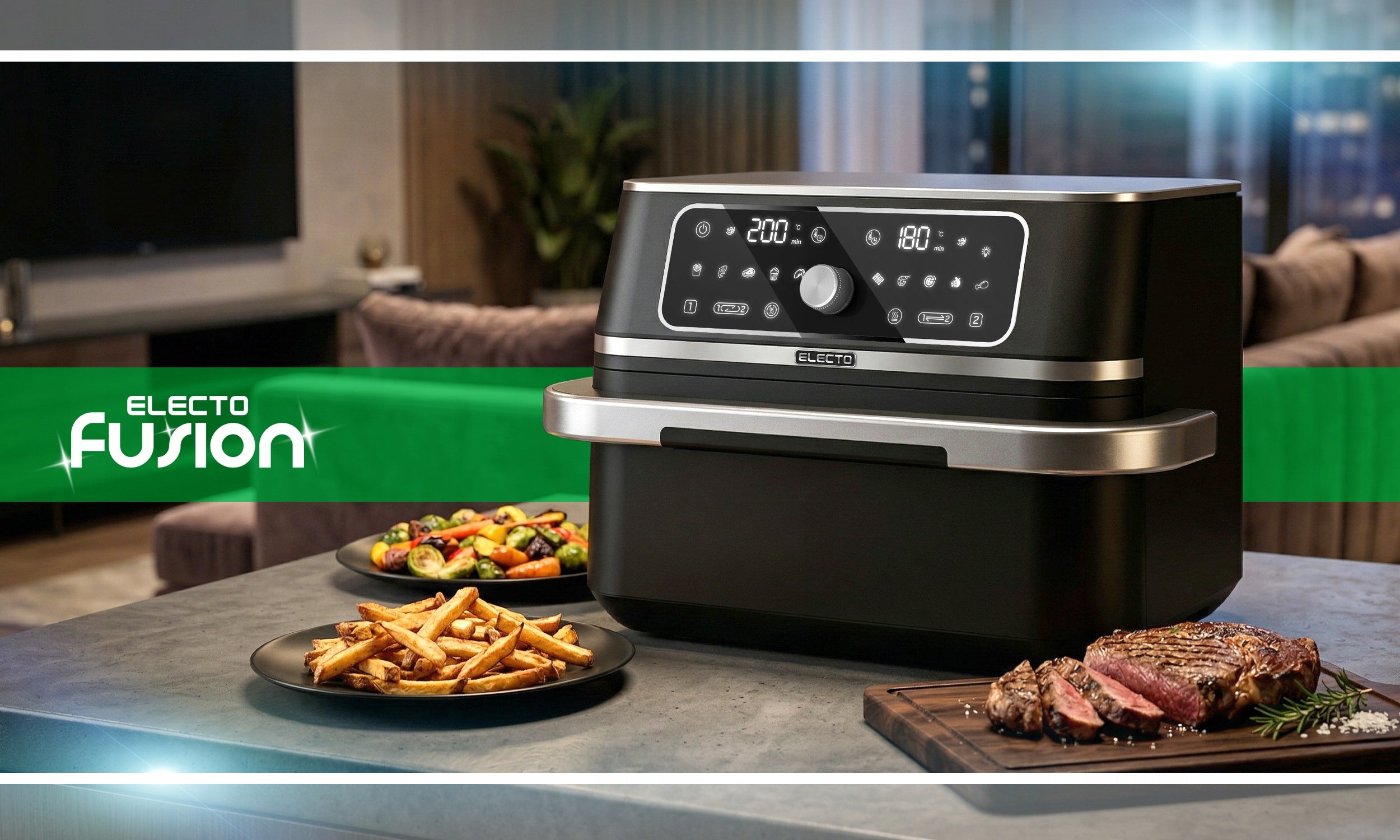 FAT FREE AIR FRYER 3100w FRYER LARGE 10L 12 PROGRAMS Manufacturer code ELECTO FUSION AIR FRYER FRYTKOWNICA