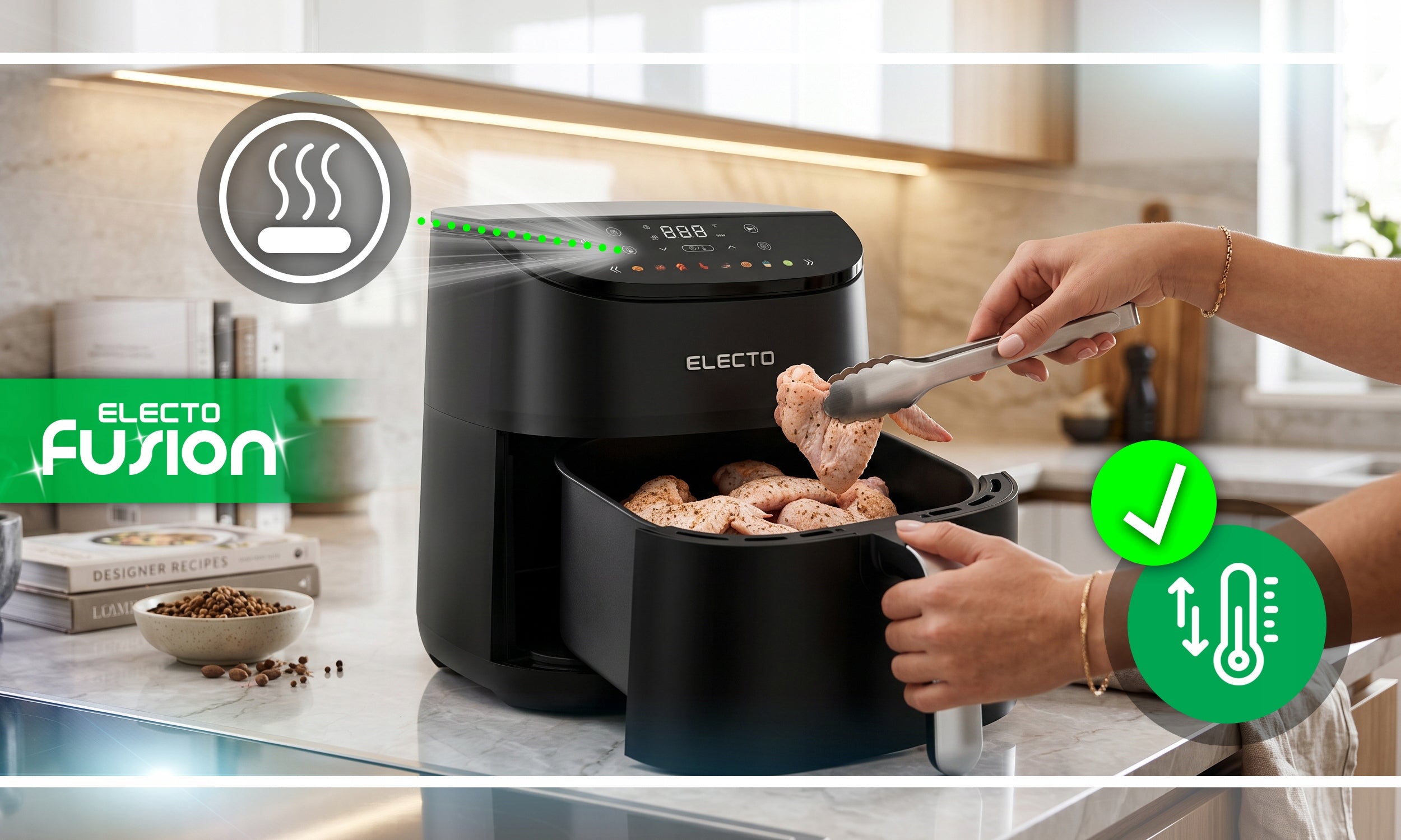 FAT FREE AIR FRYER 5L 1500W AIR FRYER 8 PROGRAMS BLACK Type fat-free