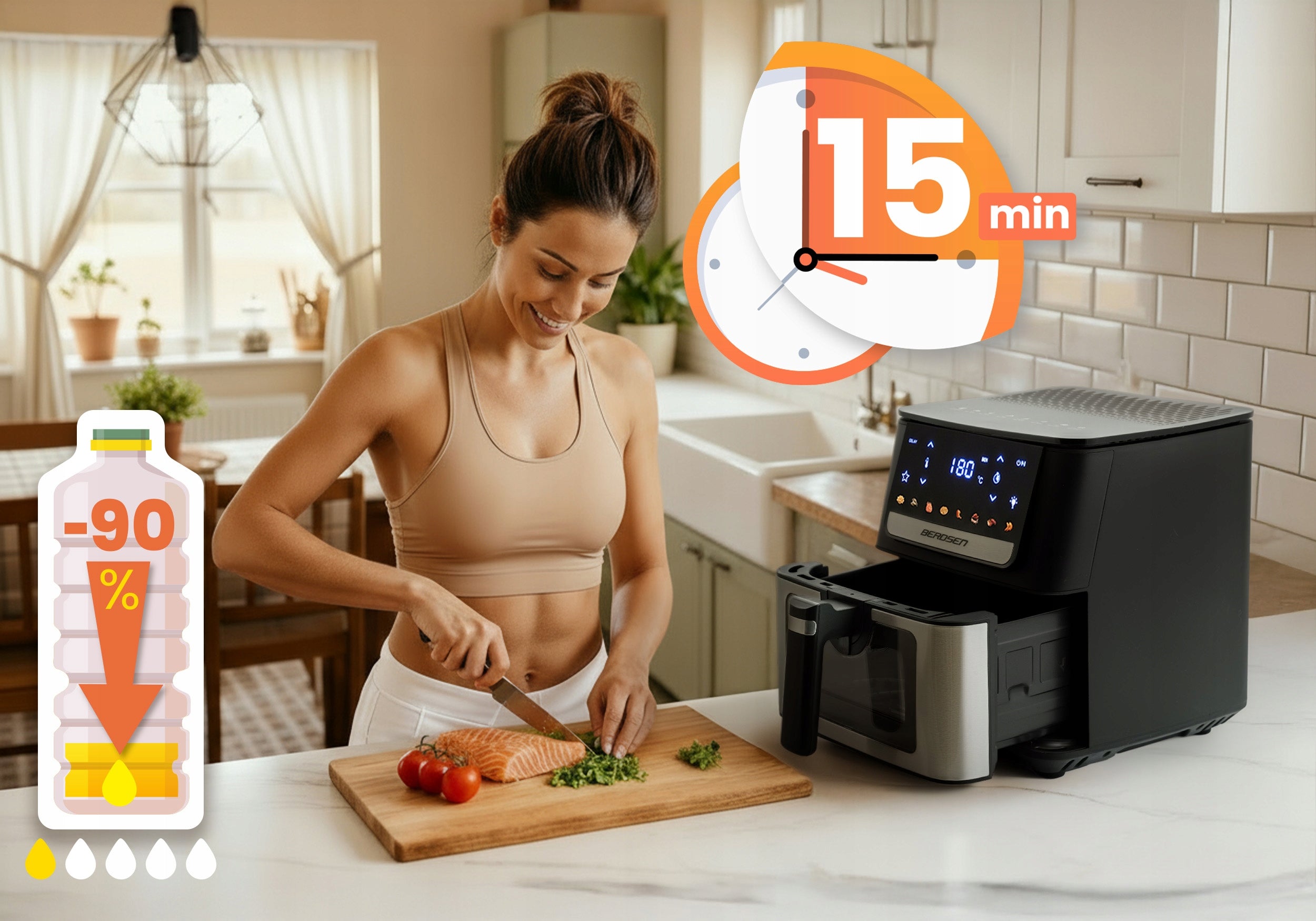 FAT-FREE AIR FRYER 6,5L BERDSEN 1700W Bowl volume 6.5 l