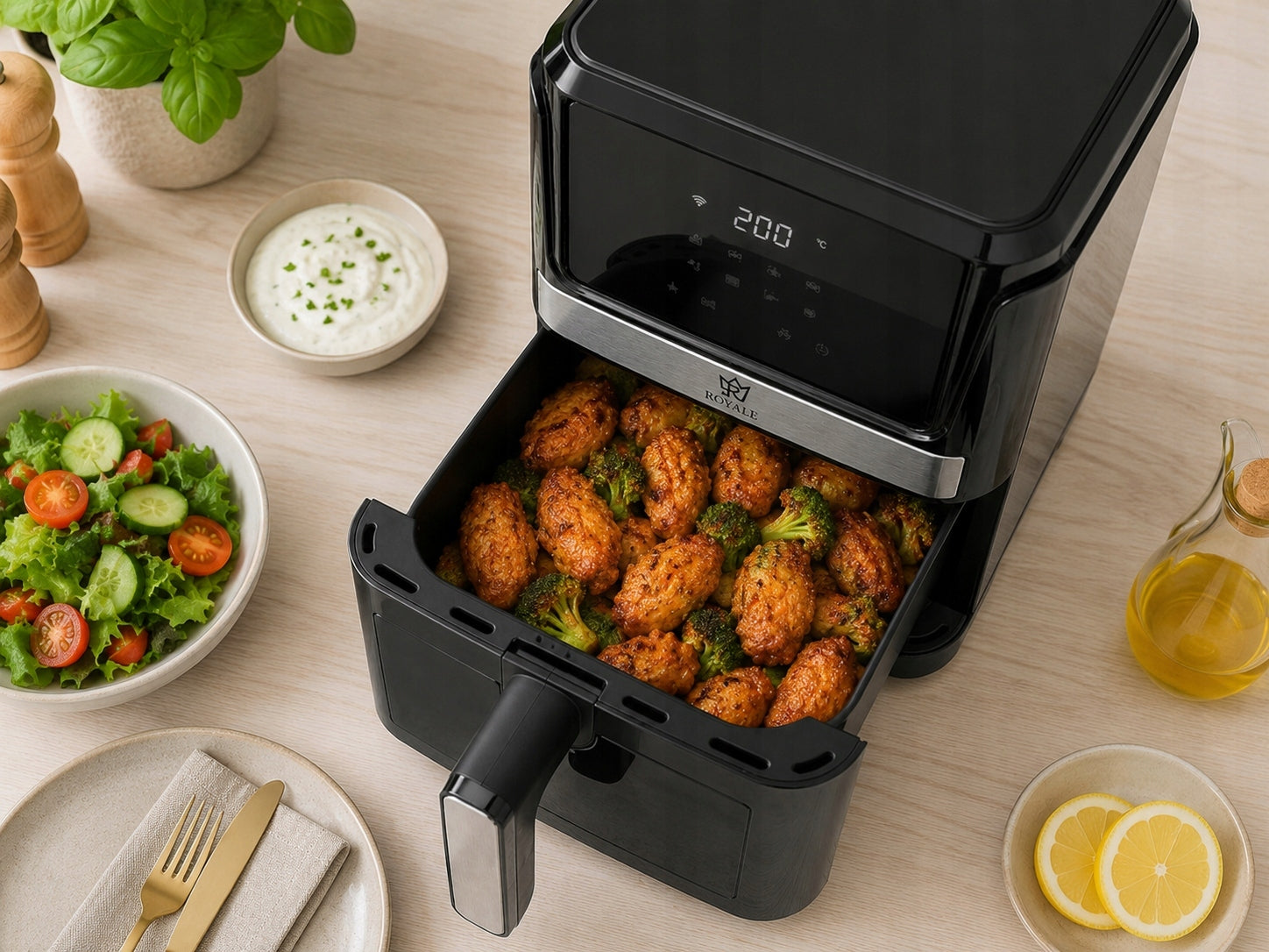 FAT FREE AIR FRYER LARGE 8L APPLICATION WiFi XXL Manufacturer code FRYTKOWNICA ROYALE SMART 1 Z WIFI MOCNA 8L