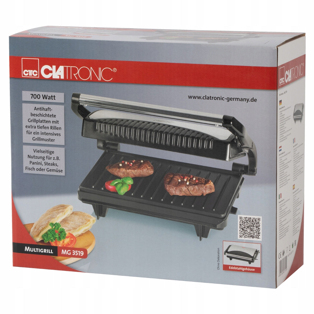 FAT FREE ELECTRIC GRILL STEEL INOX COMPACT 700W Temperature control no