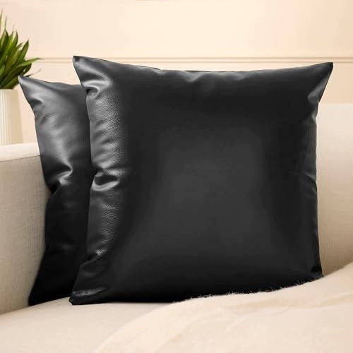 FAUX LEATHER PILLOWCASES BLACK MODERN SET OF 2 Brand no brand