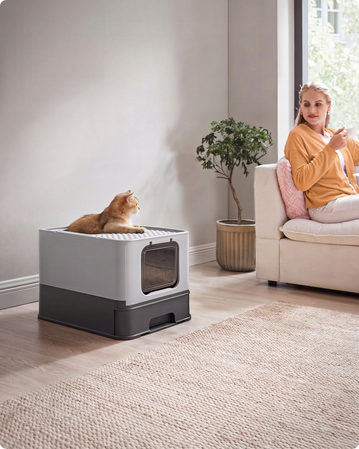 FEANDREA CAT LITTER BOX large closed covered with lid pull-out drawer Packaging status original