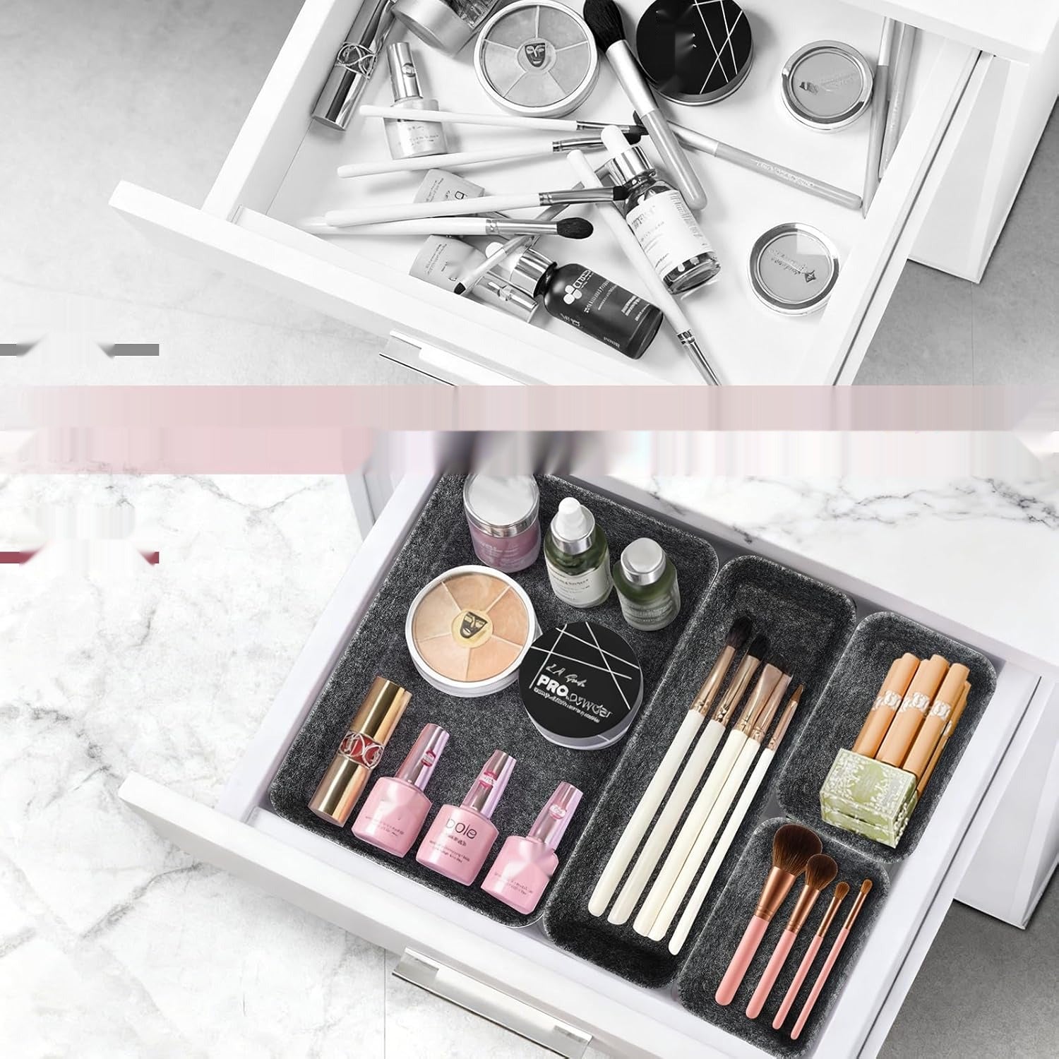 FELT DRAWER ORGANIZER SET OF 8 4 SIZES ORDER CARTRIDGE Name Organizer do szuflady filcowy zestaw 8 sztuk