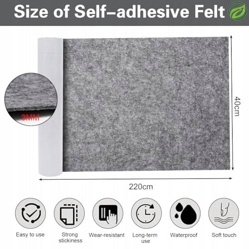FELT SELF ADHESIVE DARK GREY FOR FURNITURE 220 X 40 CM 2 MM DIY metal Product weight with unit packaging 0.65 kg