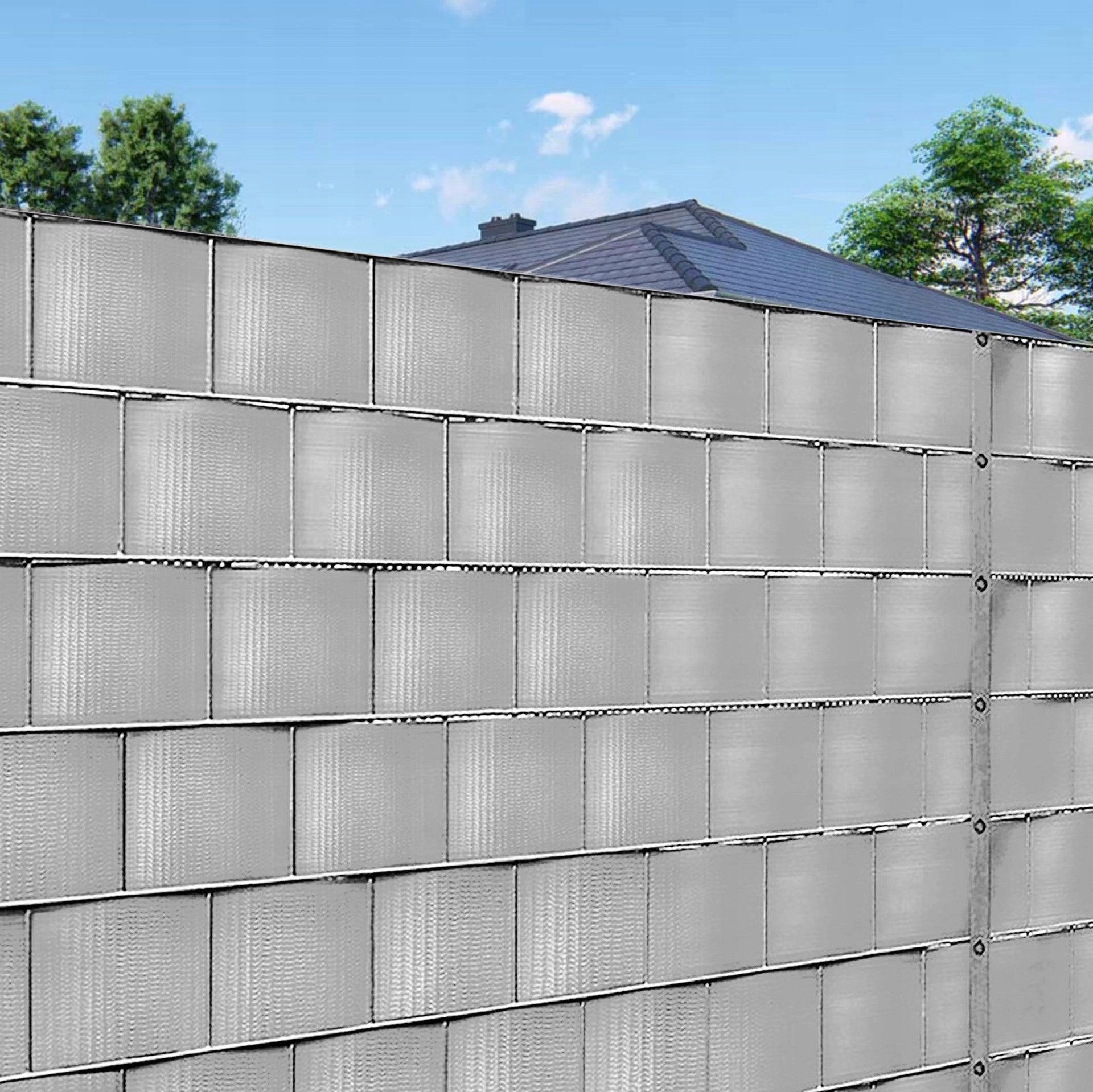FENCE TAPE 19cm x 50m GREY COVER FOR PANEL FENCE + CLIPS Grammage 450 g/m²