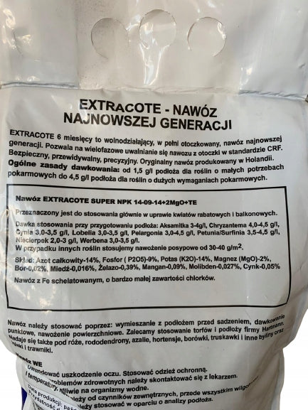 FERTILIZER OSMOCOTE EXTRACOTE ENCAPSULATED NPK 14-9-14 PROFESSIONAL 5-6M Product weight with unit packaging 5 kg