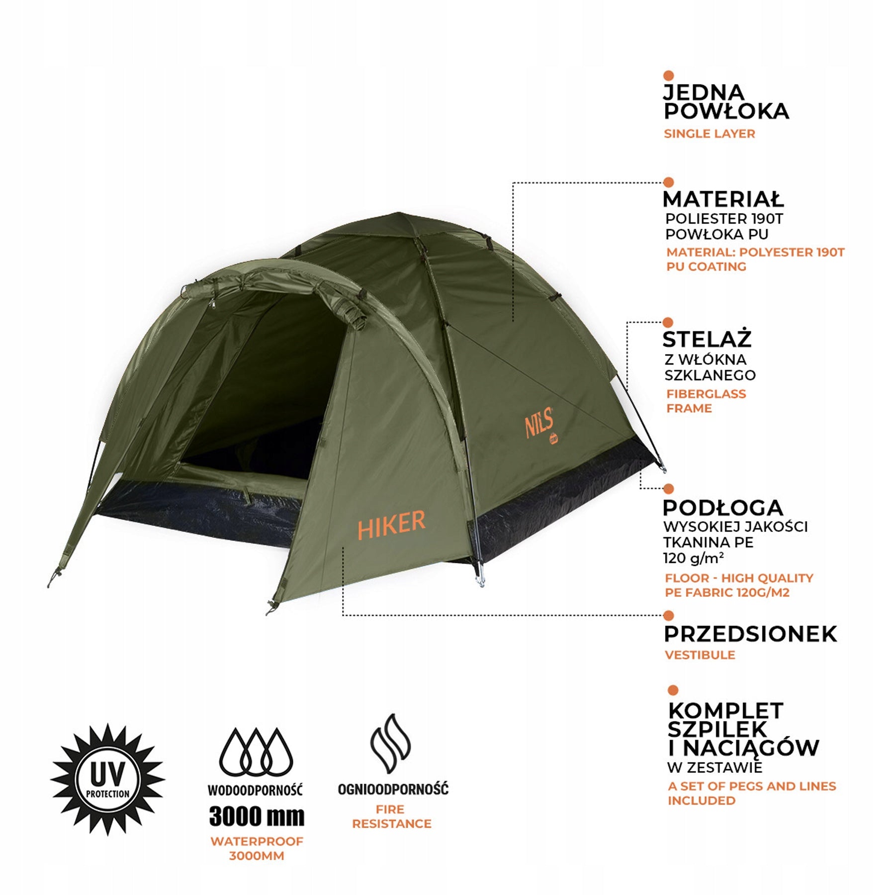 FESTIVAL TENT 2 PERSON LIGHTWEIGHT WATERPROOF IGLO CAMPING UV PROTECTION Color green