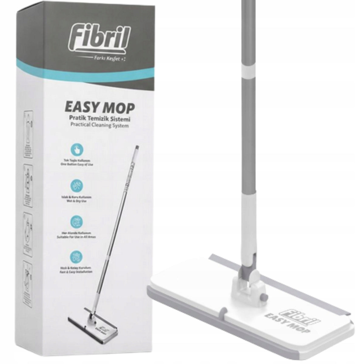 FIBRIL EASY Flat Mop for Wipes with Automatic Touchless Gripping